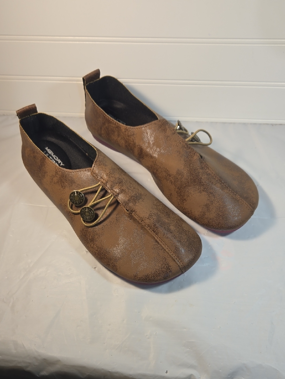 Brown Slip-On Casual Shoes with Decorative Button Detail